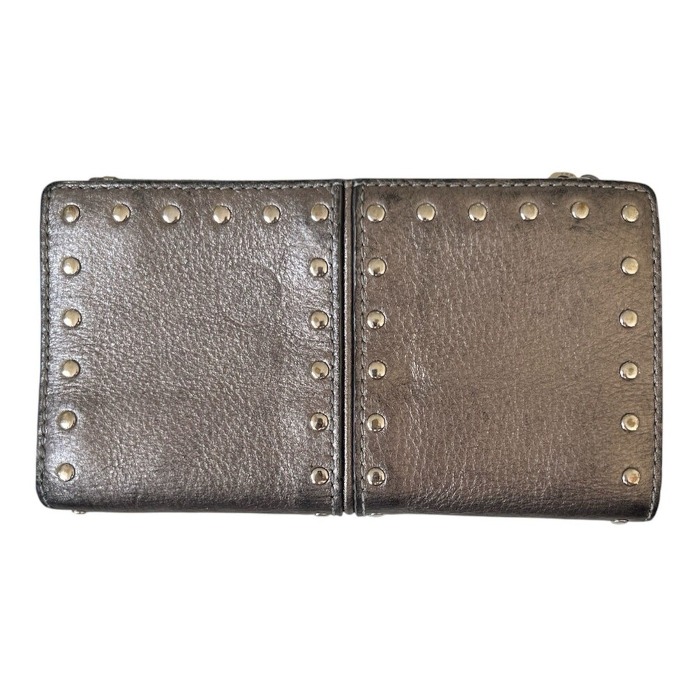Michael Kors Astor Bifold Wallet Metallic Silver Studded Snap Closure 7"